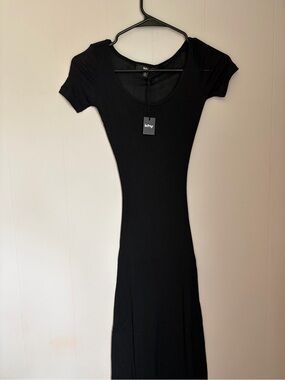 Khy Black Scoop mesh Neck Short Sleeve Maxi Dress